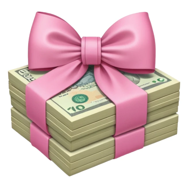 Australian $100 notes stacked together and wrapped in a girly pink bow sticker