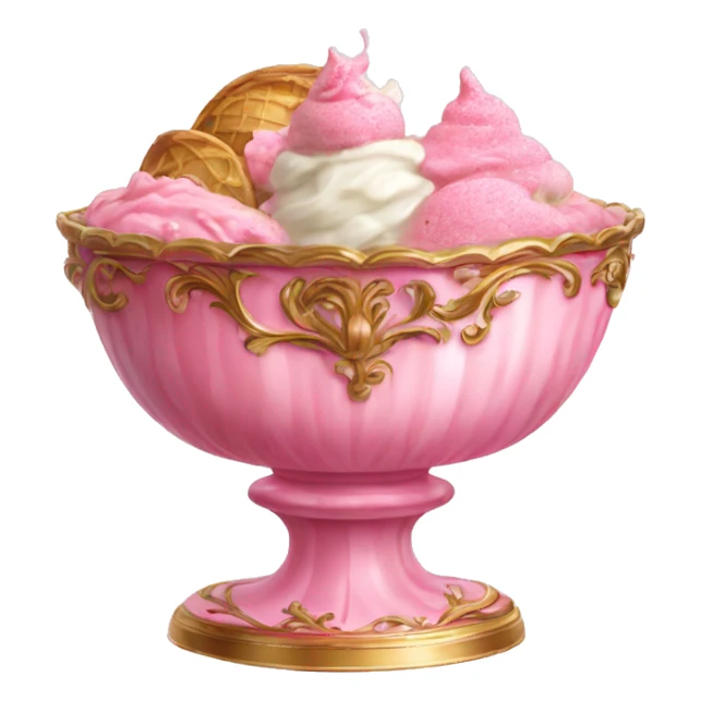 vintage pink rococo bowl with ice cream sticker