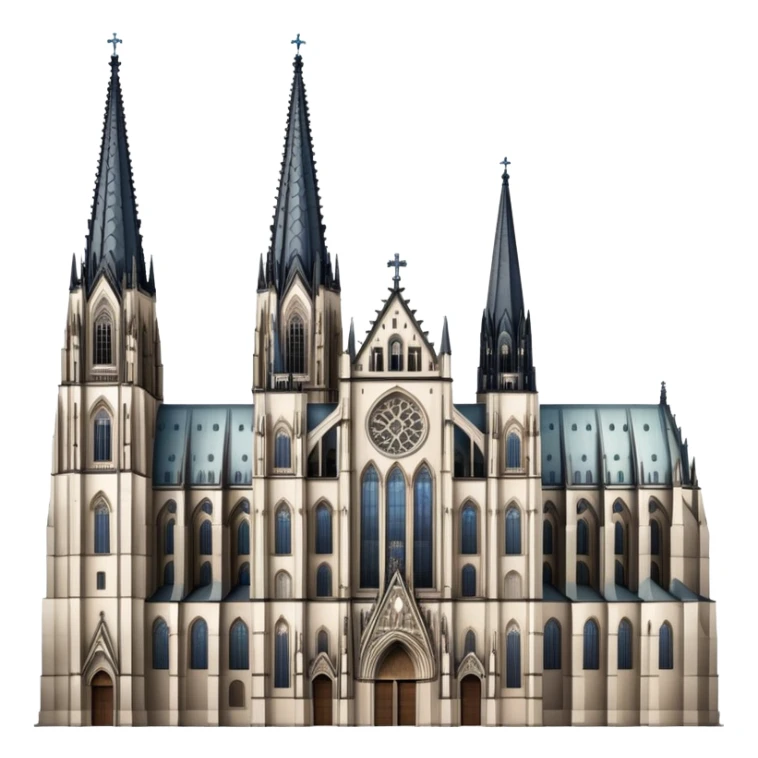 Cinematic Realistic Cologne Cathedral Landmark Emoji, showcasing Gothic architecture rendered with detailed stone textures and majestic, dynamic lighting. two tall  tall towers on either side sticker