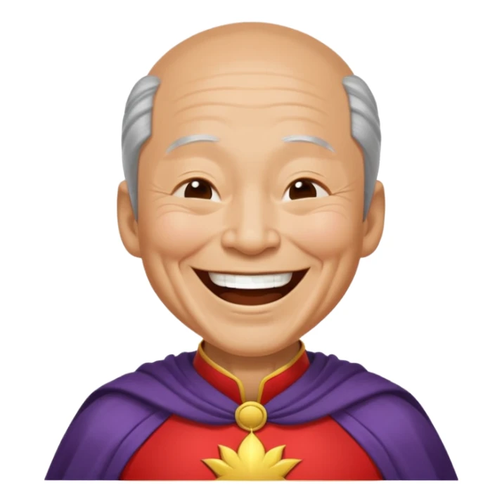 old Chinese superhero laughing with closed eyes sticker