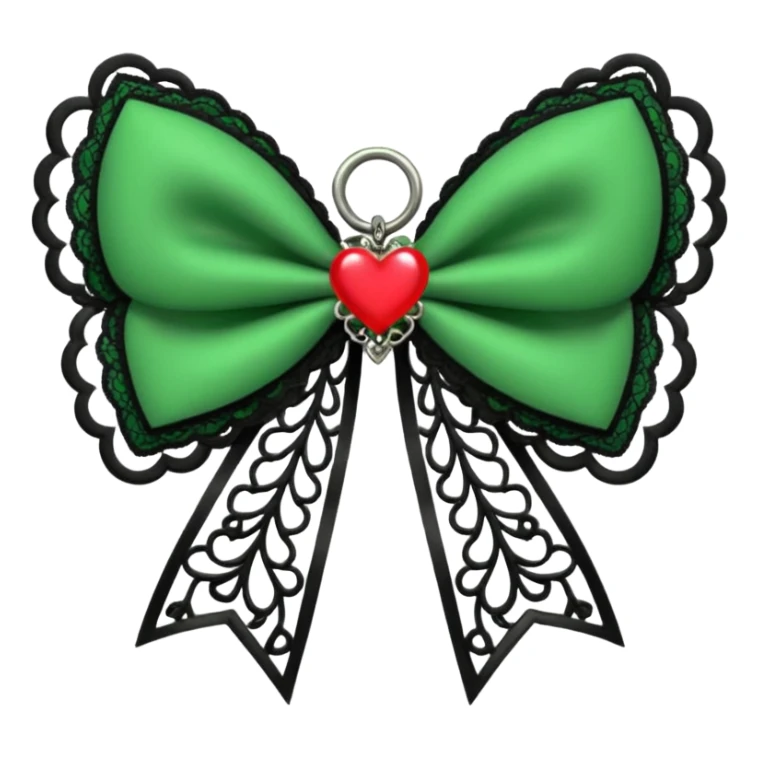 green gothic bow with black lace trim and heart charm, remove background sticker