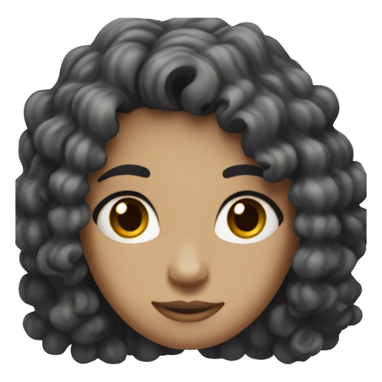 slightly curly black hair, brown eyes, white skin sticker