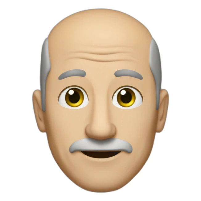 55-year-old man, a long nose, green eyes, balding, brown hair sticker