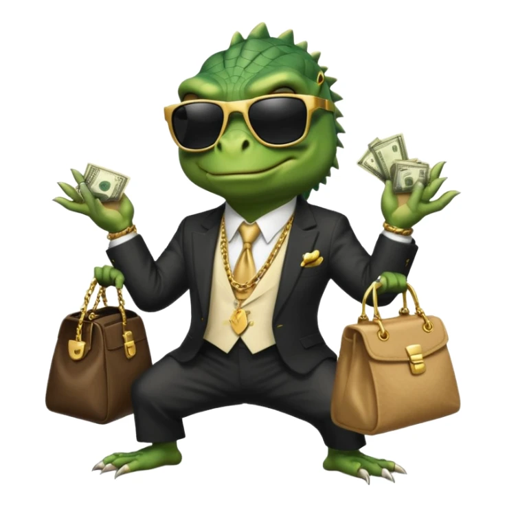 capitalist iguana banker godfather with black sunglasses breakdance with bag sticker