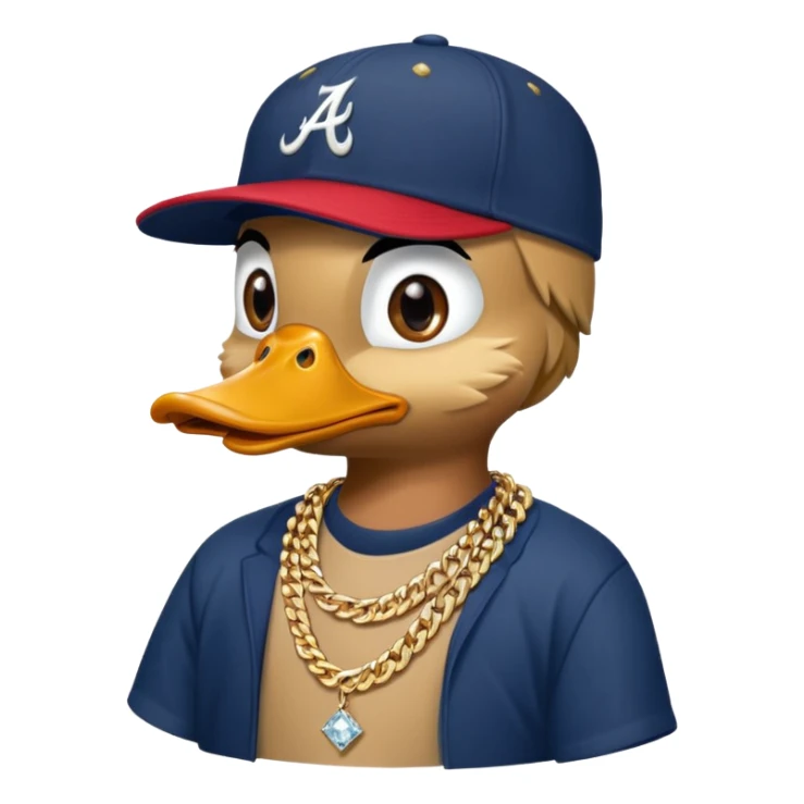 thug duck with Atlanta braves cap and diamond gold chain sticker