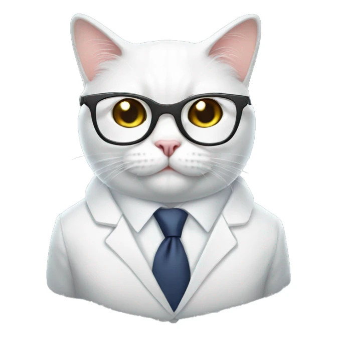 White British cat in office suite with glasses  sticker