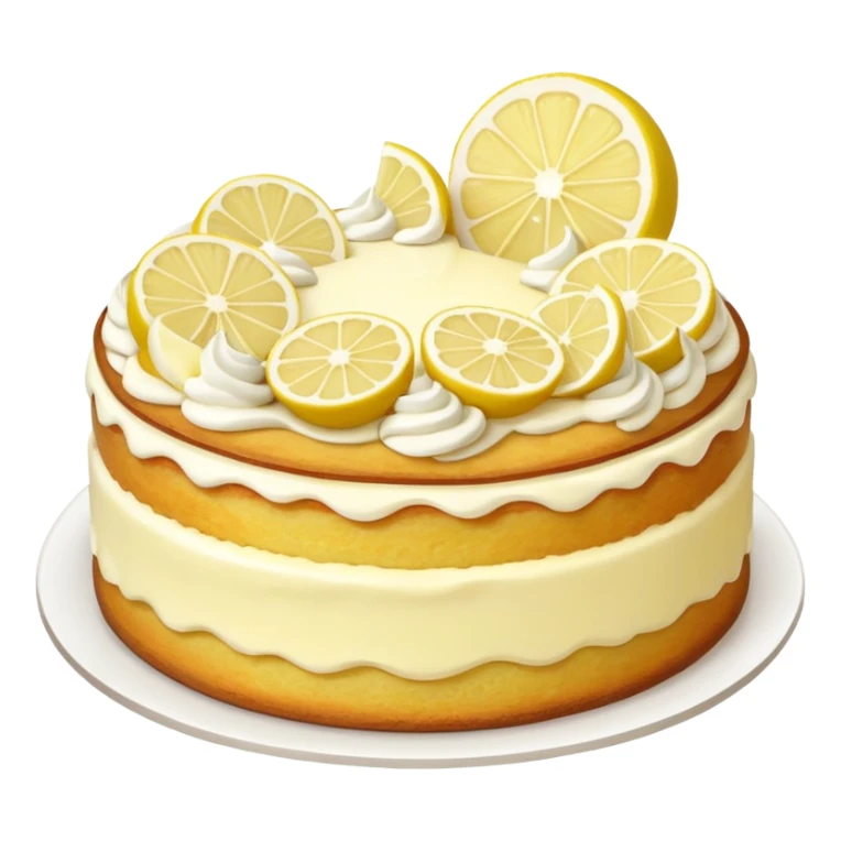 A lemon cake with a white cream filling and a few lemon decorations on top. sticker