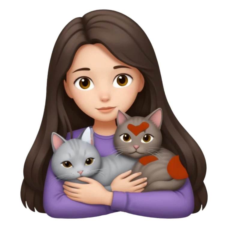 Brunette girl long hair snuggling grey cat sticker