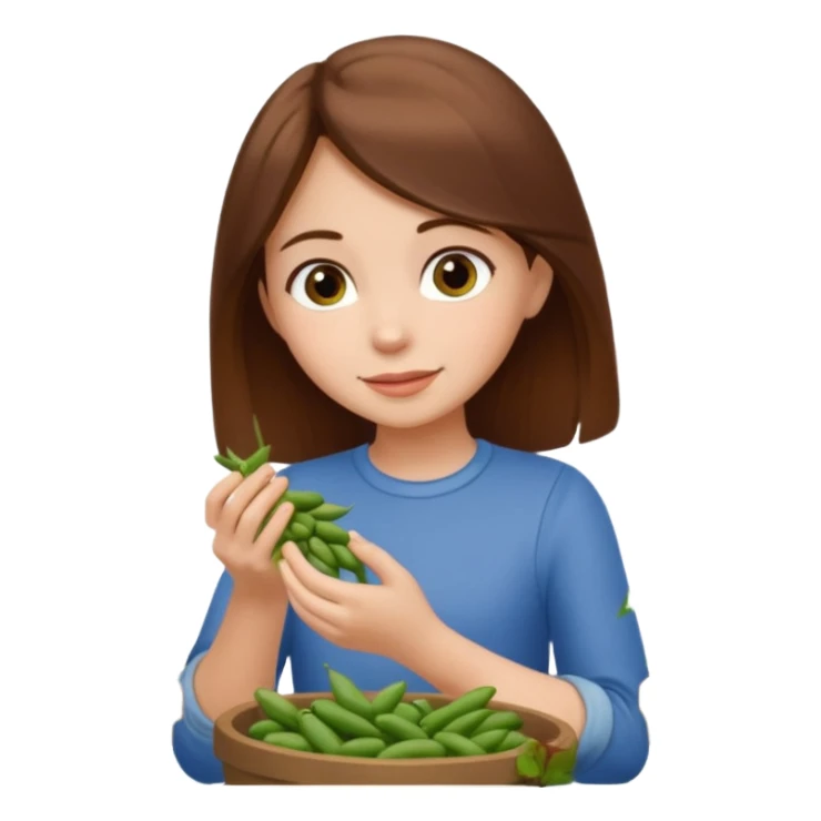 brown haired girl in garden picking green beans sticker