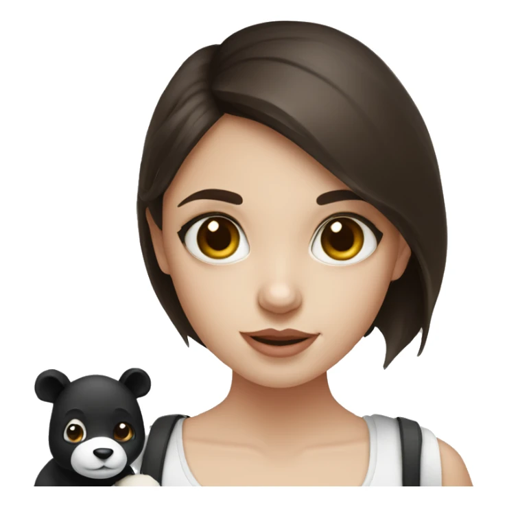 Brunette girl with hazel eyes holding a panda sticker