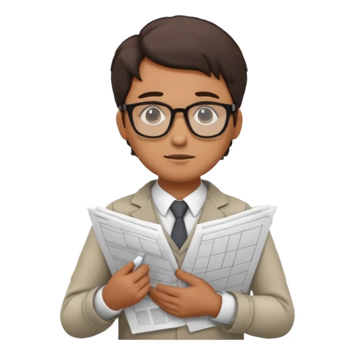 thinking architect in office cloth without helmet that holds architecture plan and is in thinking pose sticker