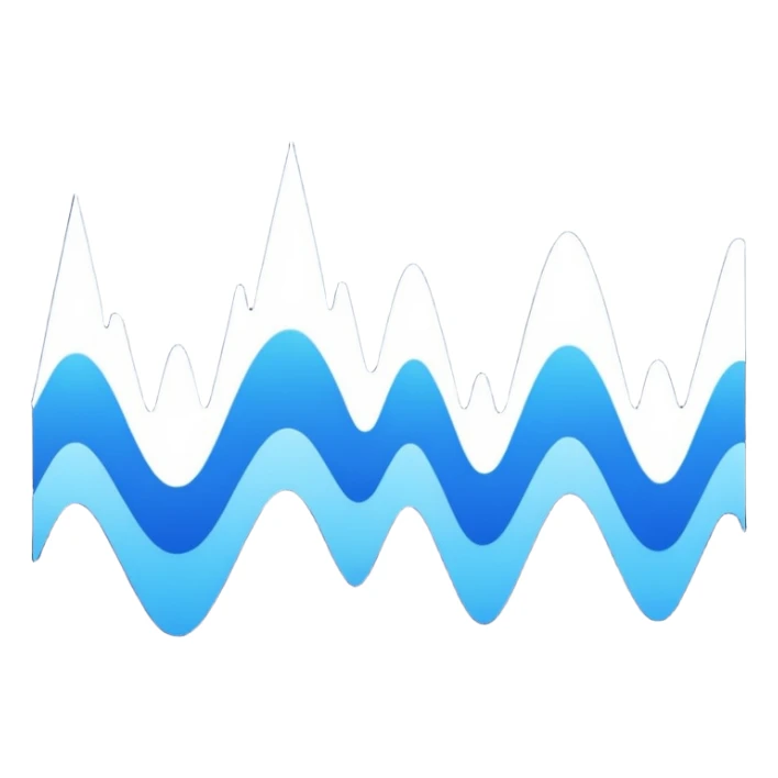 logo on white background showing a waveform morphing into text. Clean blue and white geometric sticker