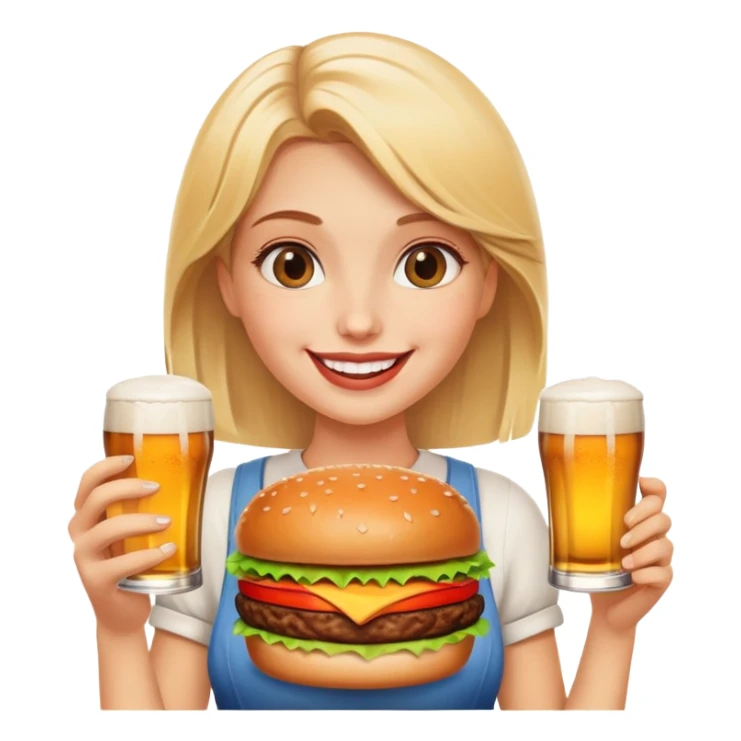 happy blonde girl with burger and beer  sticker