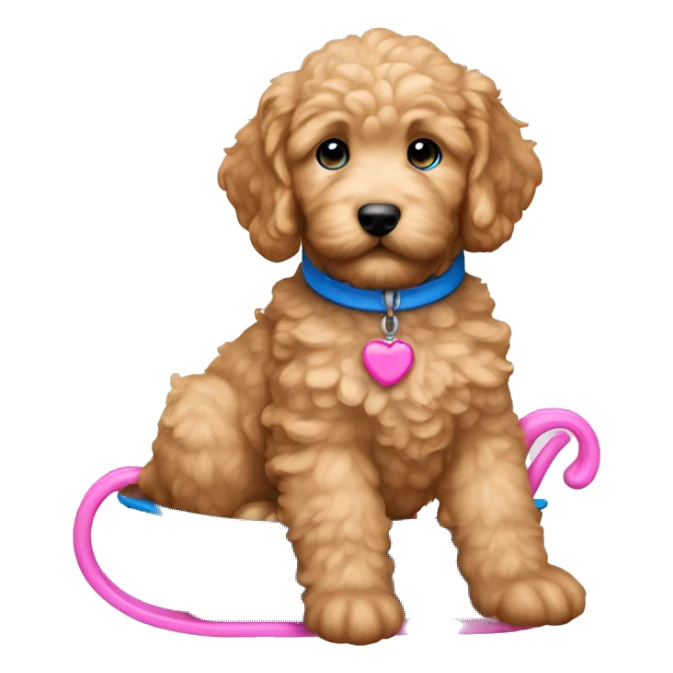 Mini golden doodle puppy  with pink sleigh blue collar blue eyes  sticker