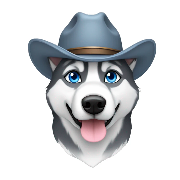 Gray Siberian Husky with blue eyes wearing a cowboy hat sticker