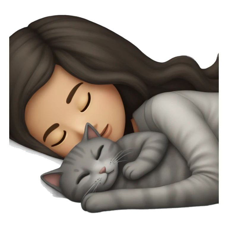 Brunette girl  sleeping with grey cat  sticker