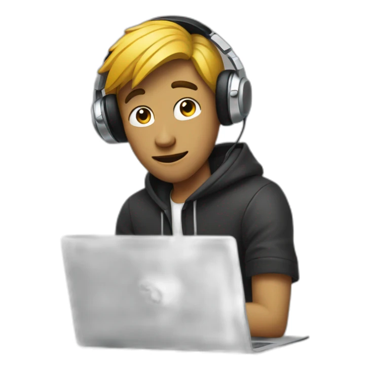 Dj guy before a laptop holding his headset with one hand sticker