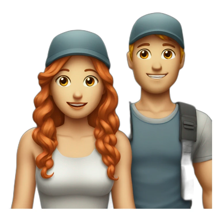 couple boy blond with cap and woman redhair sticker