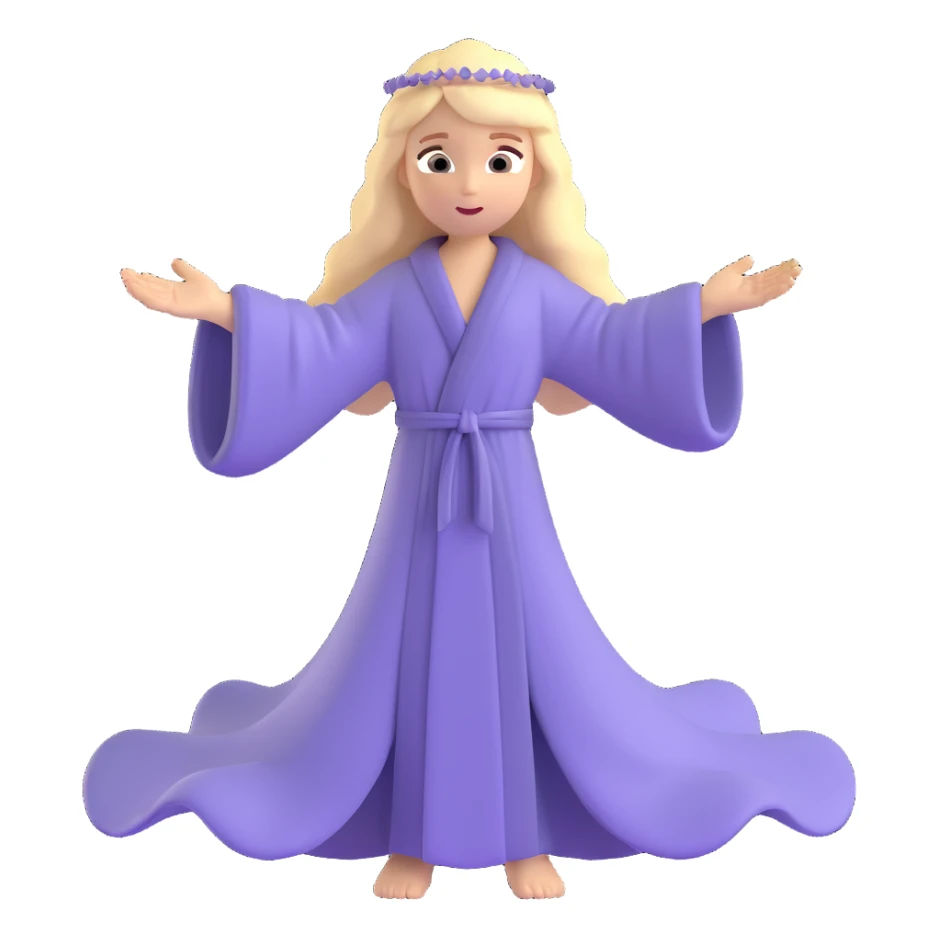 a classic angel with long blond hair, both hands extended forward in a blessing, flowing robe, peaceful face sticker