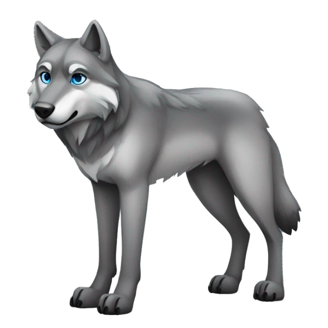 Full-body Grey wolf with black paws, black muzzle, black tail. with blue eyes. full body sticker