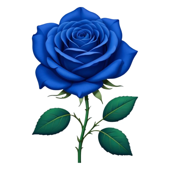 Single blue rose flower with stem and leaves, royal blue color sticker