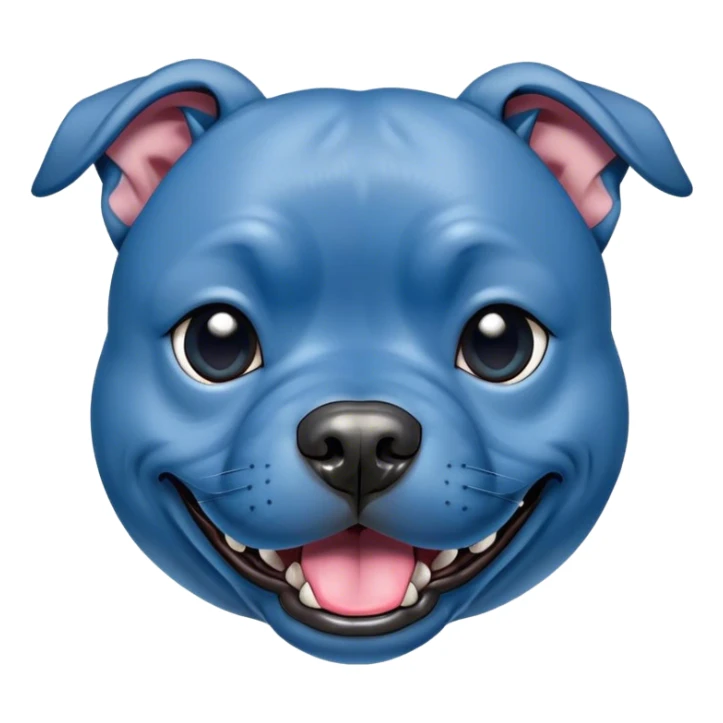 Cinematic Comical Blue Staffordshire Bull Terrier Portrait Emoji, Head tilted dramatically with an exaggeratedly amused expression, featuring a striking blue Fur with a subtle shimmer, wide, expressive dark eyes filled with playful disbelief, Simplified yet hilariously expressive features, highly detailed, glowing with a slightly sassy glow, high shine, dramatic yet playful, stylized with an air of cheeky mischief, bright and endearing, soft glowing outline, capturing the essence of a spirited and over-the-top guardian, so meme-worthy it feels like it could side-eye its way into internet fame instantly! sticker