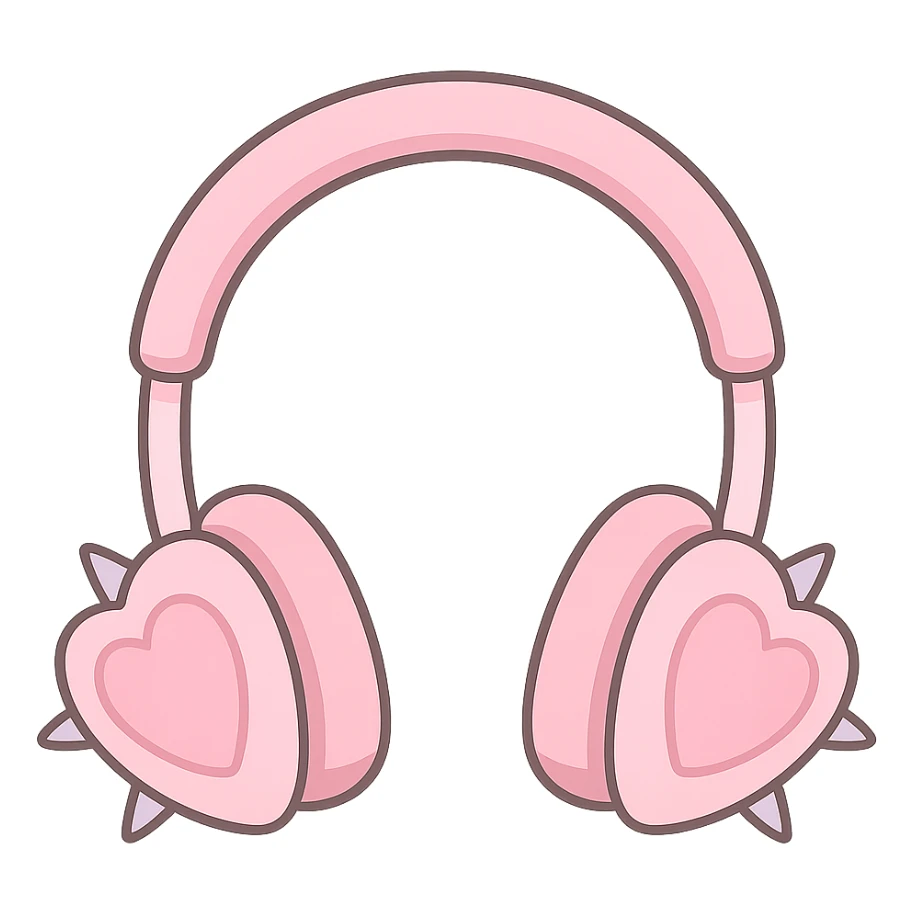 pink gothic headphones with heart-shaped ear cups and spikes sticker