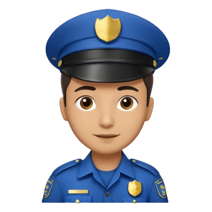 muslim police officer, simple, friendly expression, police hat, uniform sticker