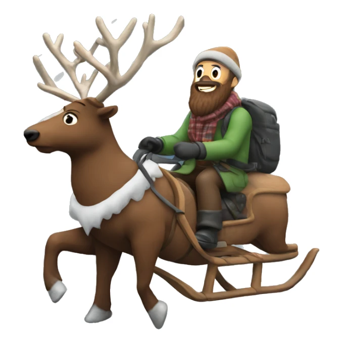 bearded man outdoors in a snowstorm riding a flying reindeer sticker