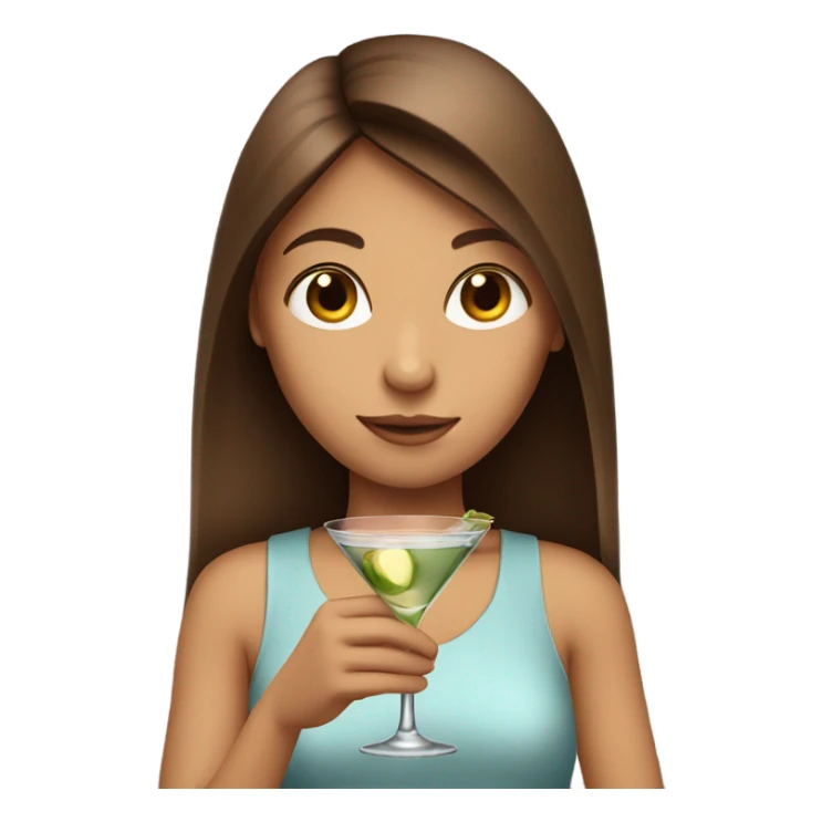 Long straight brown hair girl holding a martini sticker