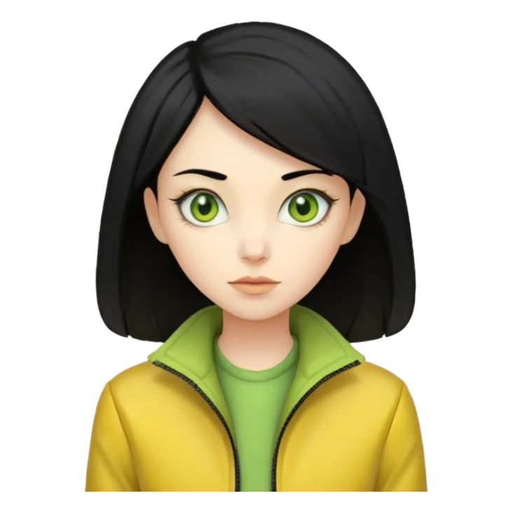 Lady Alien with yellow jacket, Half body, black hair. sticker