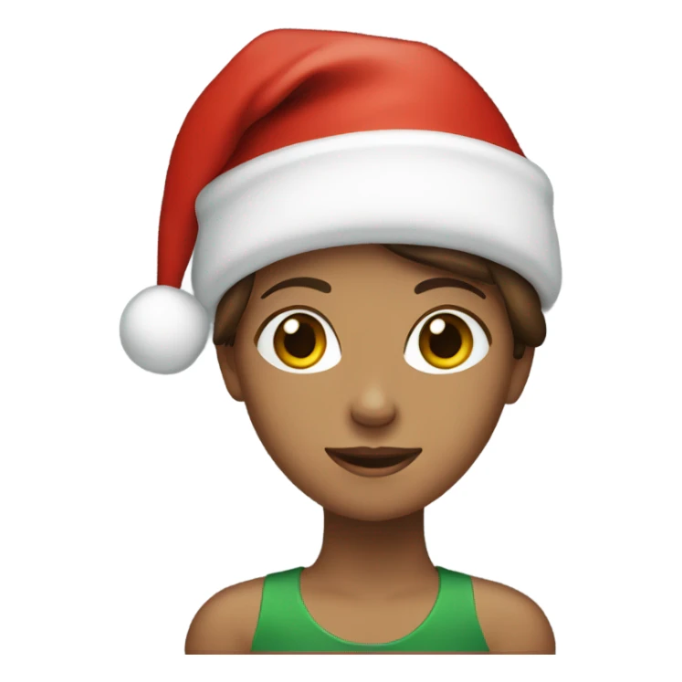Girl with brown hair wearing a Christmas hat sticker