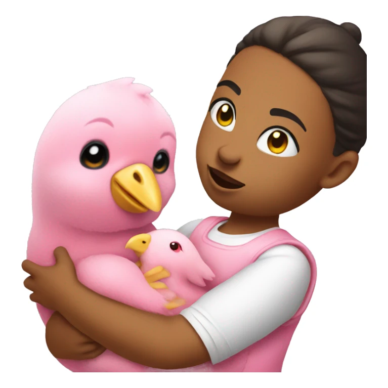 Pink plush bear with a coquette holding a baby chicken sticker