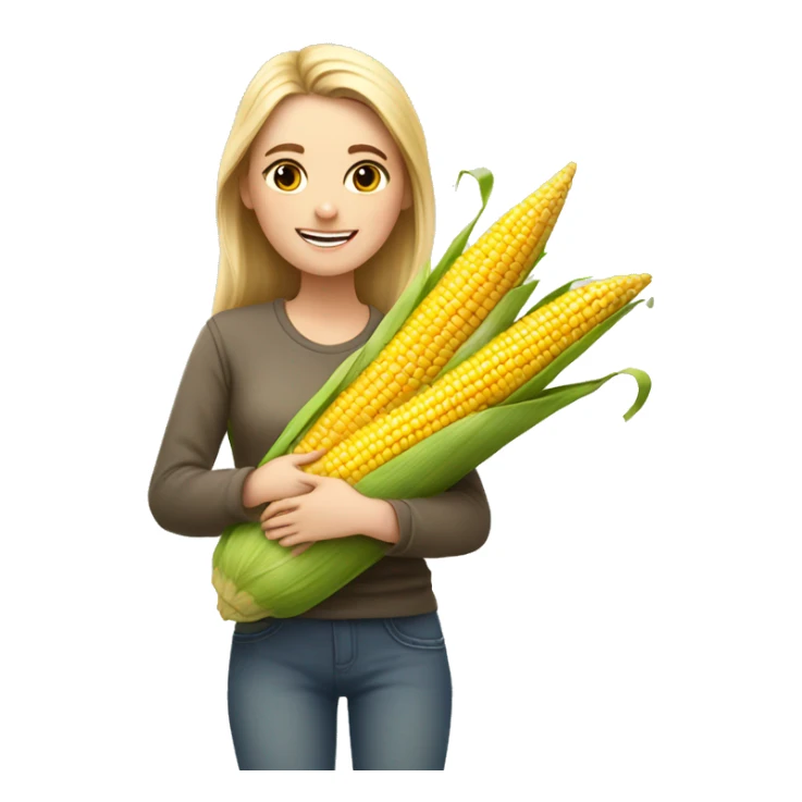 Happy white girl hugging corn sticker