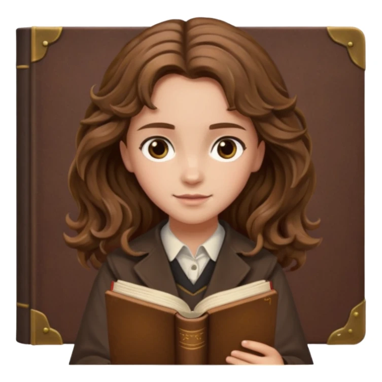 Hermione Granger with wavy hair and brown book in hand  sticker