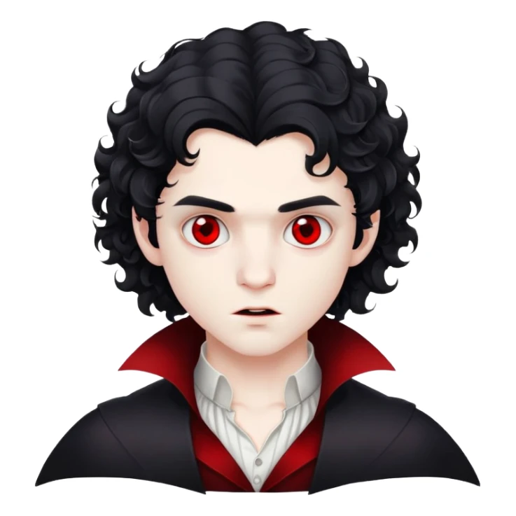vampire boy with medium-length curly black hair red eyes sticker