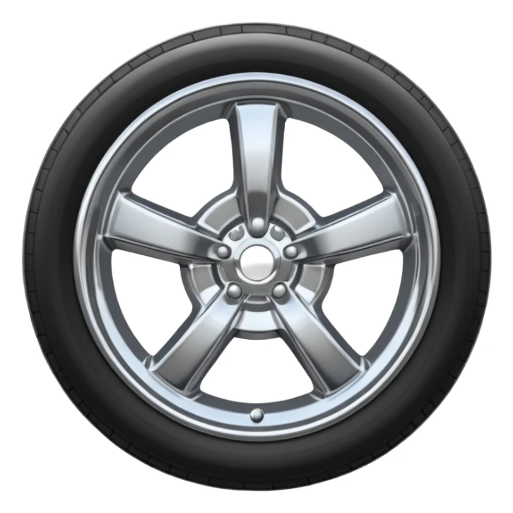 A chrome car wheel emoji, polished silver metal rim, smooth circular shape, minimal futuristic design, soft reflections, iOS emoji style, centered on white background, ultra clean look sticker