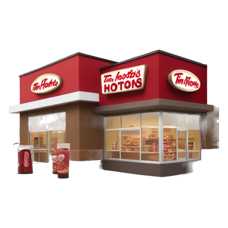 “Tim Hortons store with a red and white color scheme, featuring the classic Tim Hortons logo, a warm and welcoming design that represents a popular coffee and donut shop.” sticker