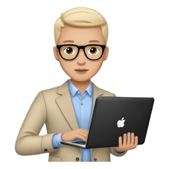 A typical IT specialist, a guy who looks stylish, has a laptop in his hands  sticker
