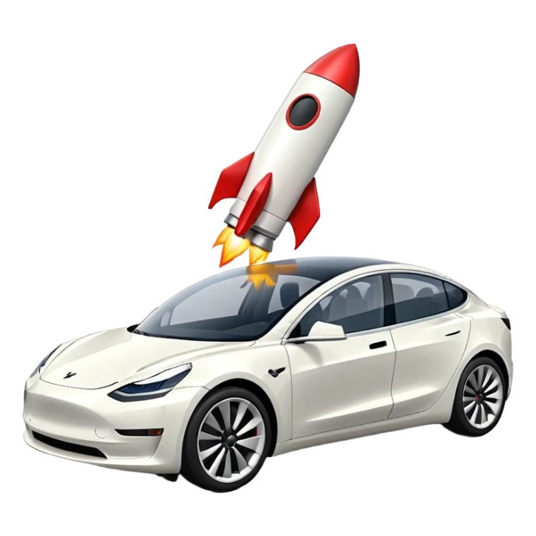 Tesla model 3 white. Two small rockets mounted flat on roof for extra propulsion sticker