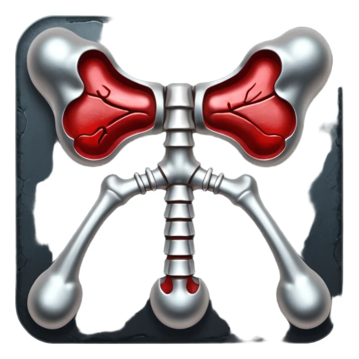 metallic anatomic bones with blood, steel texture, dark dramatic tone, clean background sticker