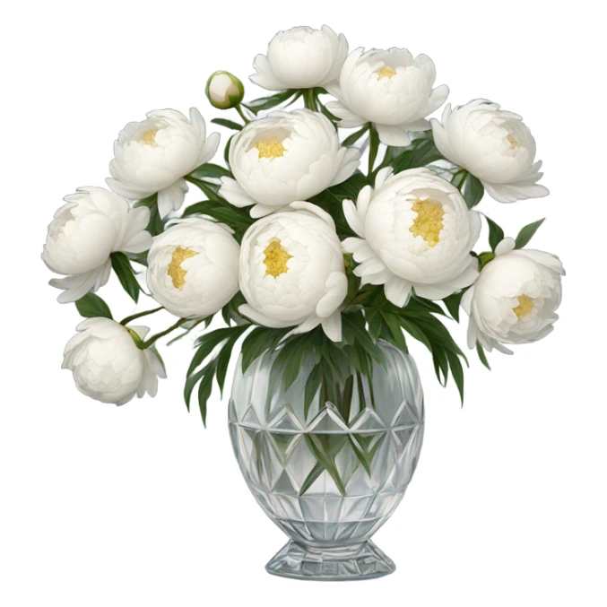 White peonies in crystal vintage  vase  sticker