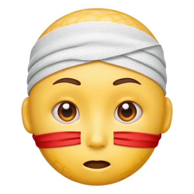 Yellow dizzy emoji with red bump on head and bandage sticker