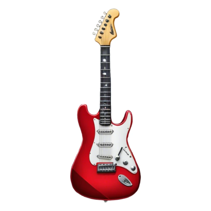 Create a fierce and edgy emoji representing hardcore rock vocal performance in a humanless collage. The design should feature a vintage microphone at the center, surrounded by a menacing, distorted electric guitar with sharp, aggressive angles. Add crossed drumsticks behind the microphone to symbolize the rhythm and power of the drums. Include subtle elements like lightning bolts, flames, or jagged sound waves to evoke the raw energy and intensity of hardcore rock. Use dark, intense colors like black, red, and silver, with a metallic, gritty finish to convey the rebellious, aggressive spirit of the genre. The background should be transparent. sticker