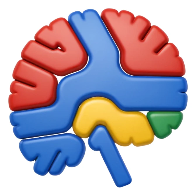 brain outline and form resembling the Google logo, colored with Google brand colors, no text sticker