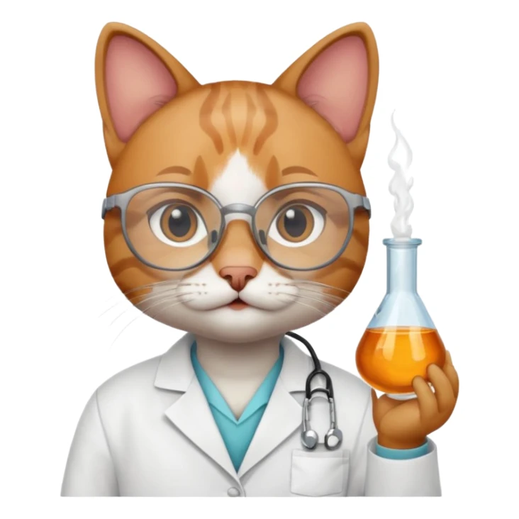 cat researcher with glasses and a lab coat emoji sticker