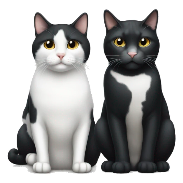 Large tuxedo cat with a spot on his nose and small white cat with grey spots sitting next to each other  sticker