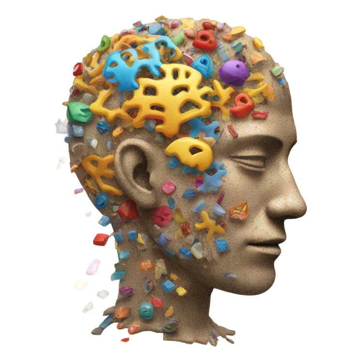 A humanoid brain with fragments of memory sticker