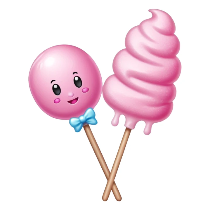 Glossy pink cotton candy on stick with shiny sugar crystals and reflective highlights sticker