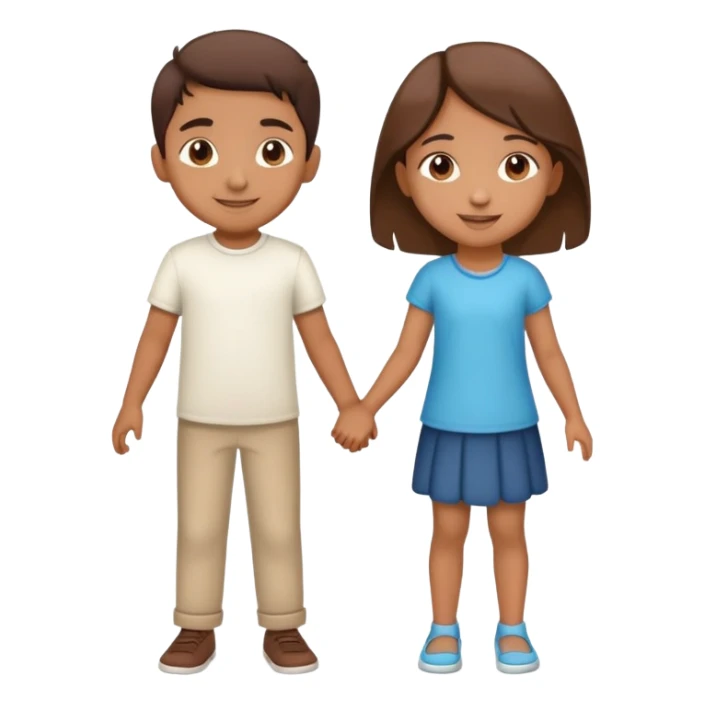 Indian boy and girl holding hands, boy lighter brown, girl medium brown, both children age 5-6, cheerful expressions sticker